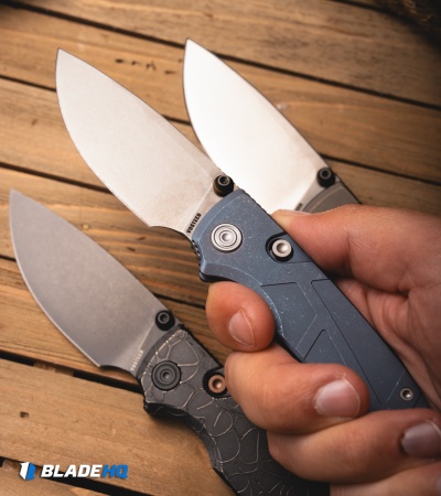 Vosteed Porcupine TiSlim Top Button Lock Knife Blue SW Titanium (3" SW S90V)